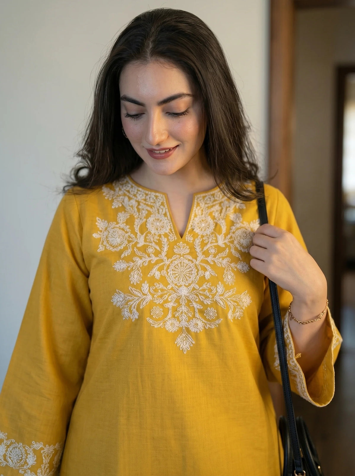 Mustard-Embroidered-Kurta-with-Straight-Pants